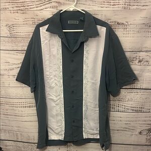 Cubavera Men's Contrast Detailed Panels Short Sleeve Woven Shirt size XXL